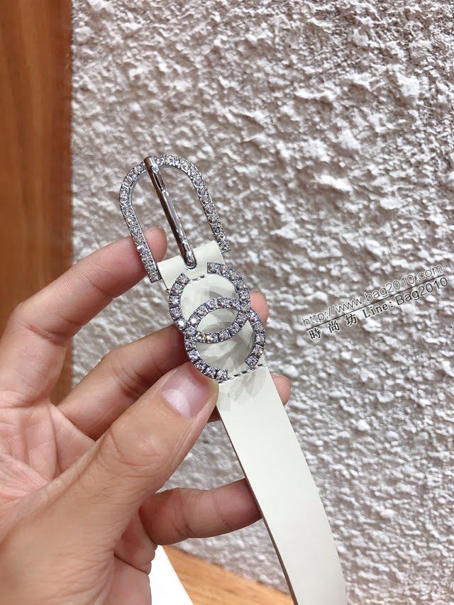 Chanel女士皮帶 香奈兒鑲嵌鑽石針扣小腰帶 香奈兒雙面可用小牛皮皮帶  jjp1094